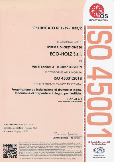 CERTIFICATO QS ECO-HOLZ 45001_2018